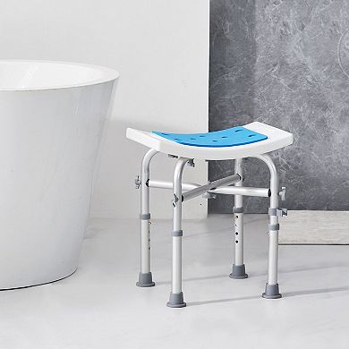 Adjustable Shower Stool with Support Bars, Cushion, Storage Bag, and Shower Head Holder