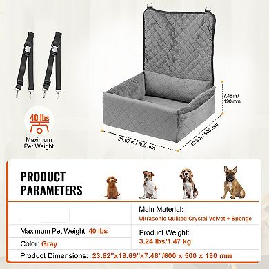 Front and Rear Dog Booster Seat Quilted Fabric, Sponge Cushion, Adjustable Straps