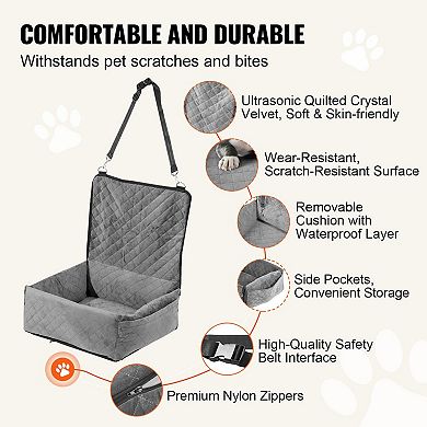 Front and Rear Dog Booster Seat Quilted Fabric, Sponge Cushion, Adjustable Straps