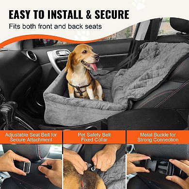 Front and Rear Dog Booster Seat Quilted Fabric, Sponge Cushion, Adjustable Straps