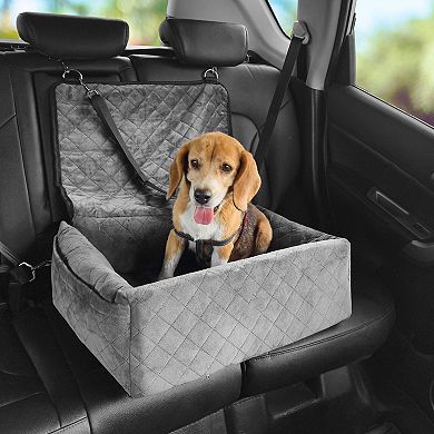 Front and Rear Dog Booster Seat Quilted Fabric, Sponge Cushion, Adjustable Straps