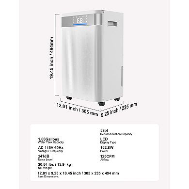 52-Pint Dehumidifier for Large Rooms with LED Display and Quiet Operation
