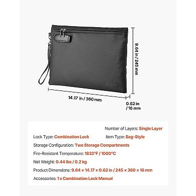 Lightweight Fireproof Document Bag with Lock for Papers, Cash, and Valuables