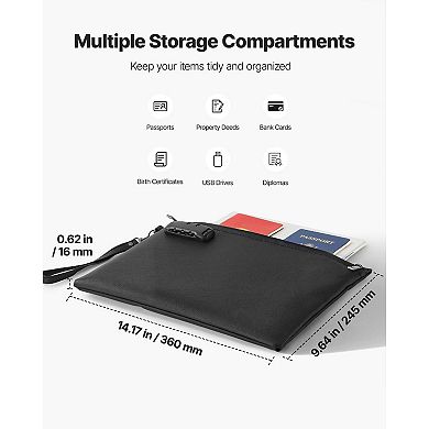 Lightweight Fireproof Document Bag with Lock for Papers, Cash, and Valuables