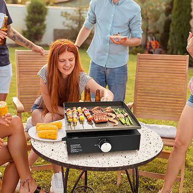 Portable Flat-Top Grill with Grease Management System for Backyard, Camping, Parties