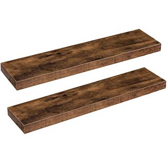 Set of 2 Floating Wall Shelves, Solid Wood with Concealed Iron Support for Bedroom or Living Room