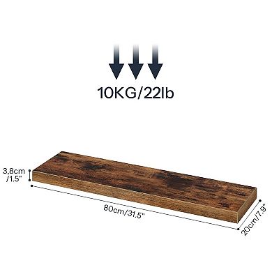 Set of 2 Floating Wall Shelves, Solid Wood with Concealed Iron Support for Bedroom or Living Room