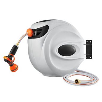 Retractable Wall-Mount Hose Reel with Auto Rewind and Swivel Bracket
