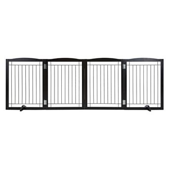 Freestanding Wooden Dog Gate Adjustable Width with Foldable Panels