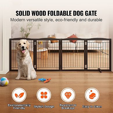 Freestanding Wooden Dog Gate Adjustable Width with Foldable Panels