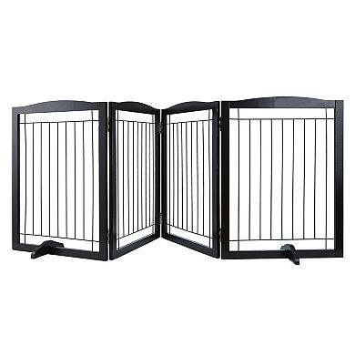 Freestanding Wooden Dog Gate Adjustable Width with Foldable Panels