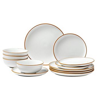 12 pc Ceramic Dinnerware Set for 24 with Plates and Bowls