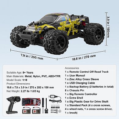Remote Control Off-Road Car for Kids, High-Speed, Waterproof, Wheelie Bar Included