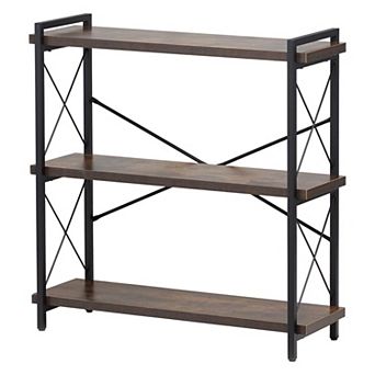 Freestanding Metal Bookshelf with Open Shelves and Adjustable Foot Pads