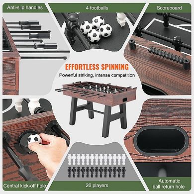 Adjustable 55 inch Foosball Table with Smooth Rods, 26 Players, and 4 Balls