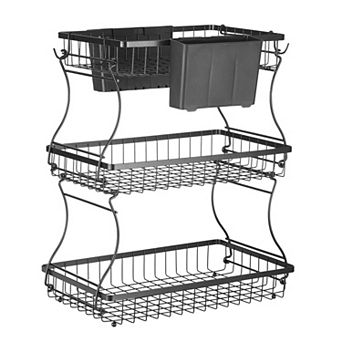 3 tier Countertop Fruit Basket Organizer with Metal Wire Baskets