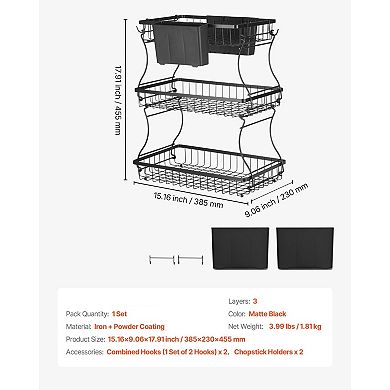 3 Tier Countertop Fruit Basket Organizer with Metal Wire Baskets