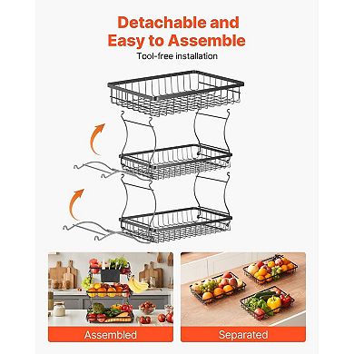 3 Tier Countertop Fruit Basket Organizer with Metal Wire Baskets