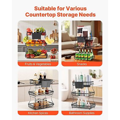 3 Tier Countertop Fruit Basket Organizer with Metal Wire Baskets