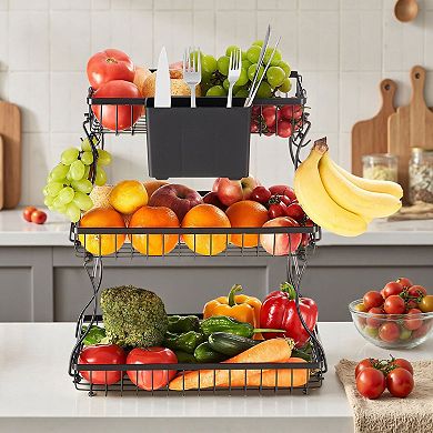 3 Tier Countertop Fruit Basket Organizer with Metal Wire Baskets