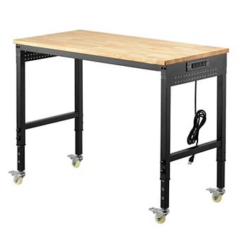 Heavy-Duty Workbench with Steel Frame Oak Surface for Garage Workshop