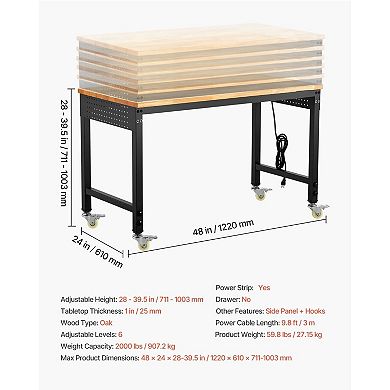 Heavy-Duty Workbench with Steel Frame Oak Surface for Garage Workshop