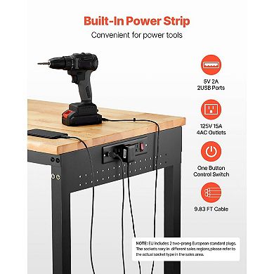 Heavy-Duty Workbench with Steel Frame Oak Surface for Garage Workshop