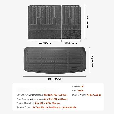 Vehicle Cargo Liner and Backrest Mat Set Tool-Free Install All-Weather Interior Guard