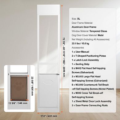 Adjustable Pet Door for Sliding Glass Doors with Aluminum Frame and Tempered Glass