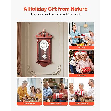 Grandfather-Style Wall Clock with Pendulum, Pine Wood