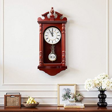 Grandfather-Style Wall Clock with Pendulum, Pine Wood