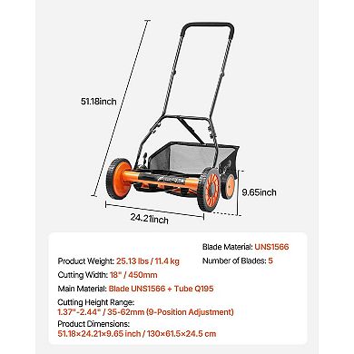 Push Reel Lawn Mower with Five Blades and Grass Catcher