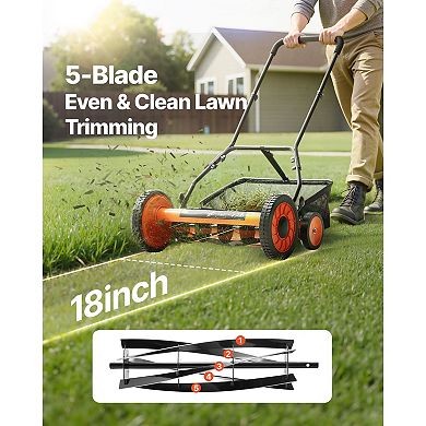 Push Reel Lawn Mower with Five Blades and Grass Catcher
