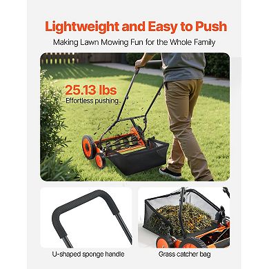 Push Reel Lawn Mower with Five Blades and Grass Catcher