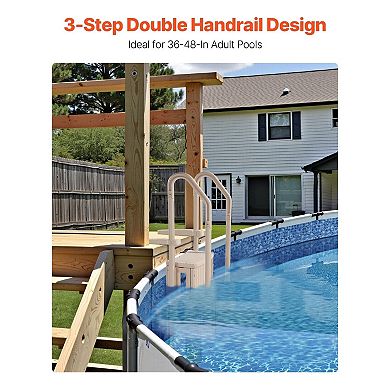 3-Step Pool Ladder with Double Handrails Inclined Design PE