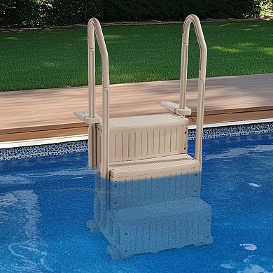 3-Step Pool Ladder with Double Handrails Inclined Design PE