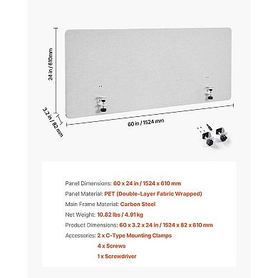 Adjustable Desk Privacy Panel 60 x 24 in for Classroom Library or Home Office