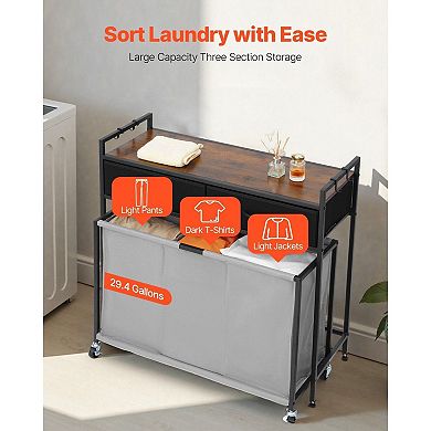 3-Bag Rolling Laundry Hamper Sorter with Drawers and Wheels