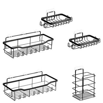 5 pc Shower Organizer Set with Soap and Toothbrush Holders, Easy Adhesive Installation