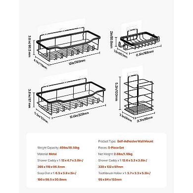 5-Piece Shower Organizer Set with Soap and Toothbrush Holders, Easy Adhesive Installation