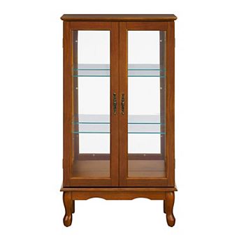 Lighted Corner Curio Cabinet with Glass Doors and Adjustable Shelves