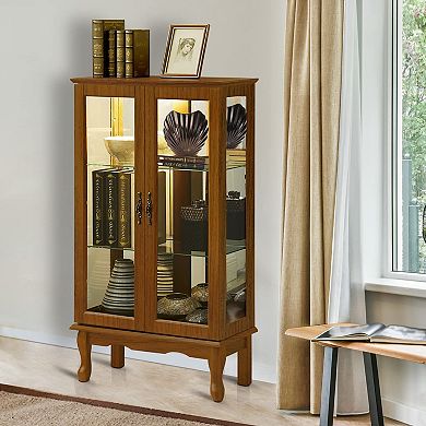 Lighted Corner Curio Cabinet with Glass Doors and Adjustable Shelves