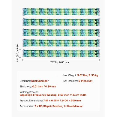 5-Pack Pool Cover Water Bags 94.5 in Double-Chamber PVC with Reflective Strips