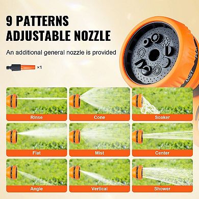 Retractable Wall-Mount Hose Reel with Auto Rewind and 9-Pattern Nozzle