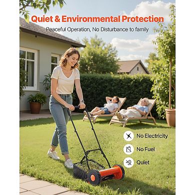Manual Push Reel Mower Cutting Width, Adjustable Height, Durable Steel Blades