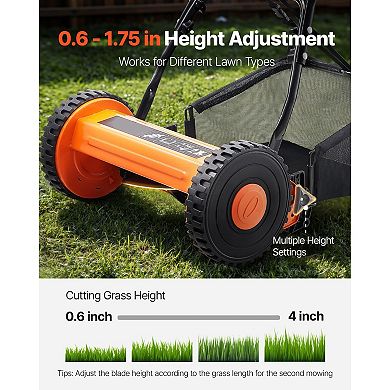 Manual Push Reel Mower Cutting Width, Adjustable Height, Durable Steel Blades