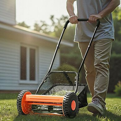 Manual Push Reel Mower Cutting Width, Adjustable Height, Durable Steel Blades