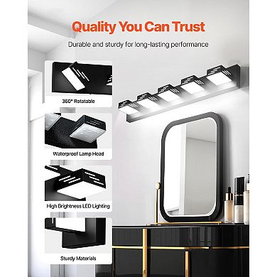 5-Light LED Bathroom Vanity Fixture with Adjustable Lamp Heads