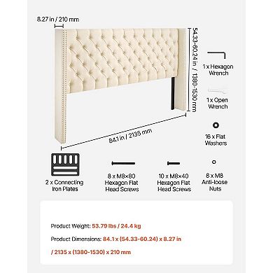 Adjustable Linen Bed Headboard with Diamond Tufting for Bedroom