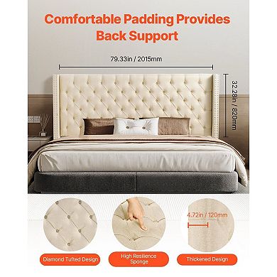 Adjustable Linen Bed Headboard with Diamond Tufting for Bedroom